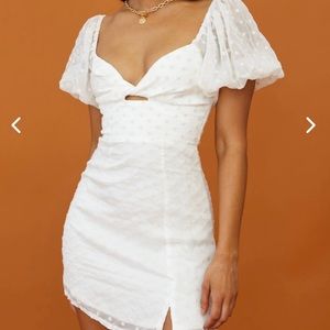 Selfie Leslie Sheer Puff Sleeve White Dress, Size S